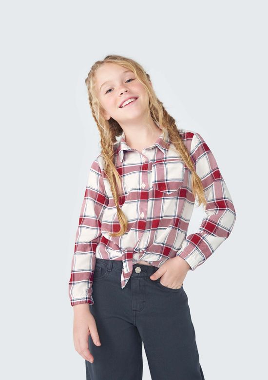 Foto do produto: Camisa Infantil Menina Em Xadrez Com Amarração - Vermelho