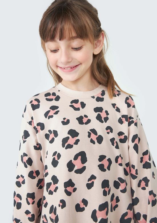 Foto do produto: Vestido Curto Infantil Manga Longa Estampado  - Bege