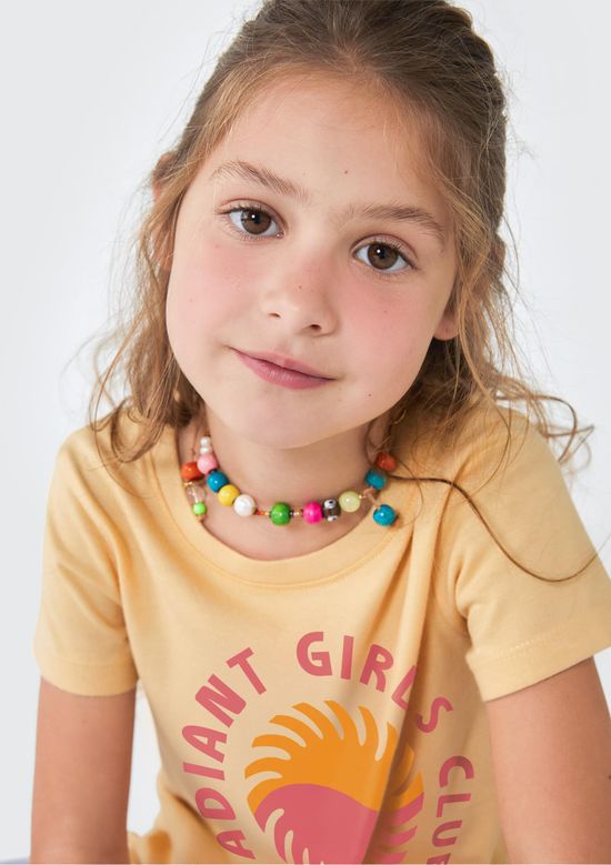 Foto do produto: Blusa Infantil Menina Manga Curta Com Estampa - Amarelo