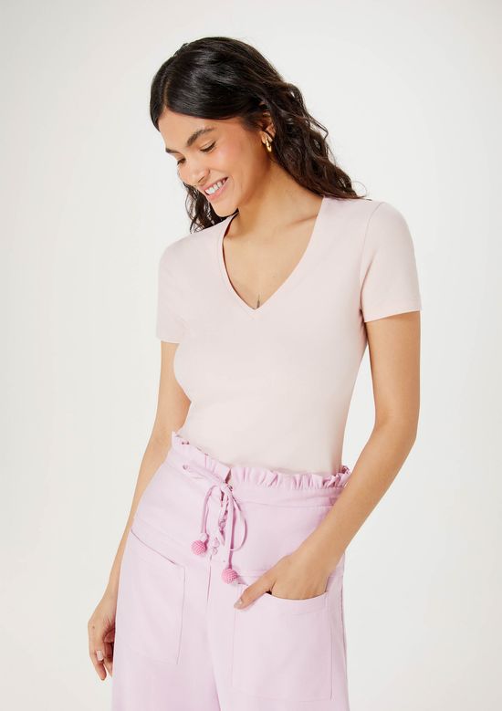 Foto do produto: Blusa Básica Feminina Decote V Com Elastano - Rosa