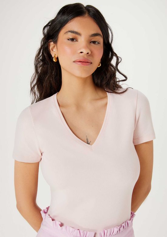 Foto do produto: Blusa Básica Feminina Decote V Com Elastano - Rosa