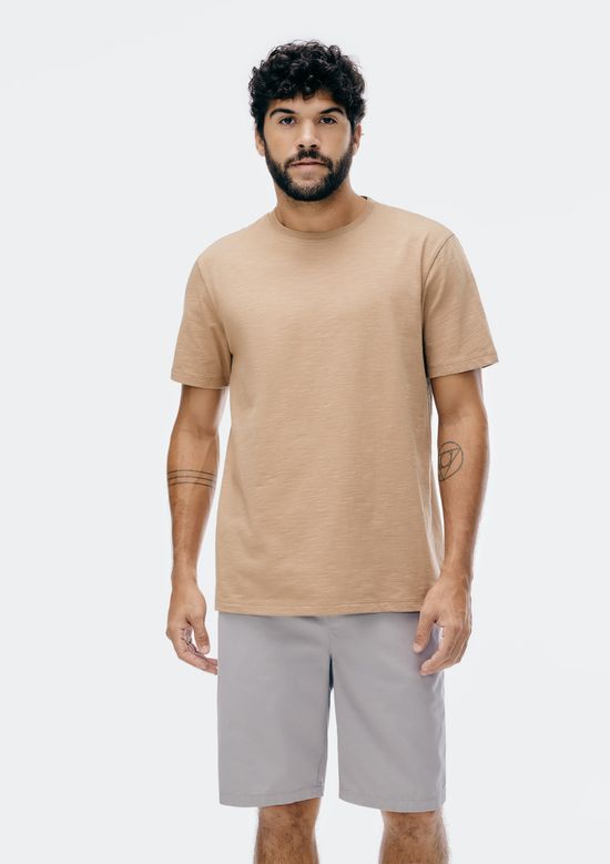 Foto do produto: Camiseta Masculina Comfort Em Malha Flamê - Bege