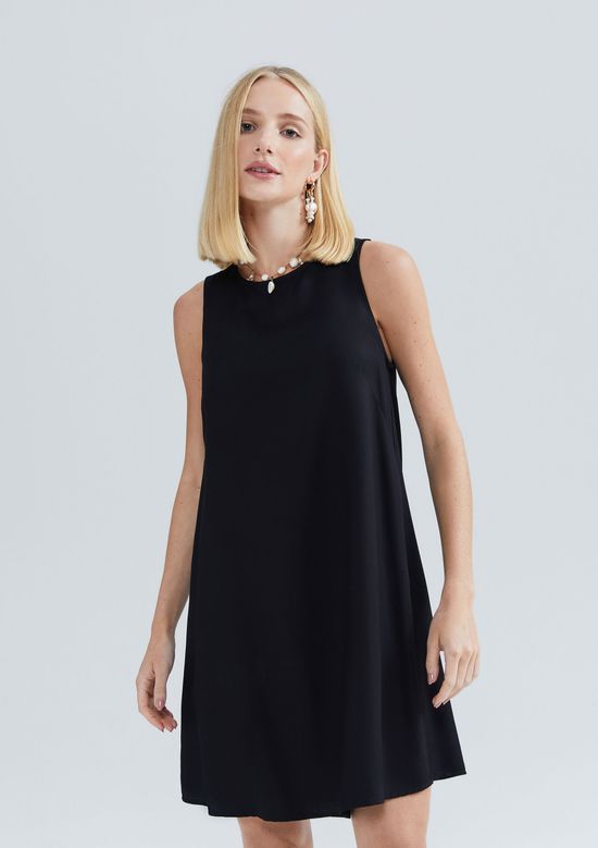 Foto do produto: Vestido Básico Curto Trapézio Em Viscose - Preto