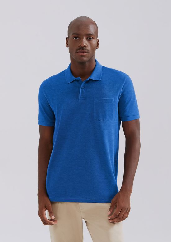 Foto do produto: Camisa Polo Básica Masculina Em Piquet Com Bolso - Azul