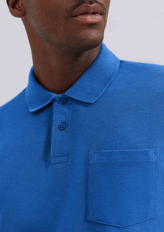 Foto do produto: Camisa Polo Básica Masculina Em Piquet Com Bolso - Azul