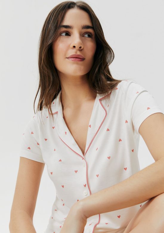 Foto do produto: Pijama Curto Feminino Estampado Com Botões - Off white