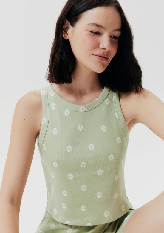 Foto do produto: Pijama Curto Feminino Estampado Em Ribana - Verde