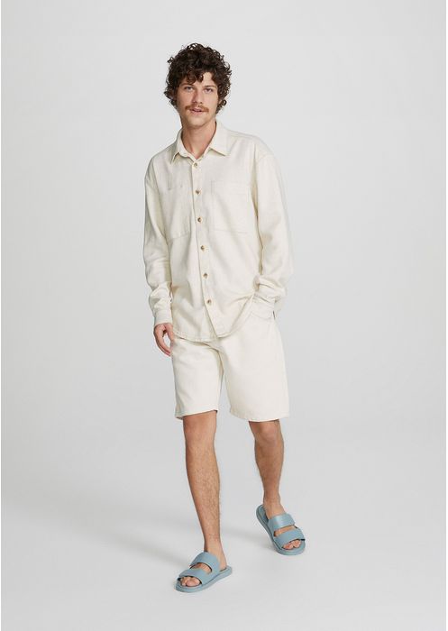 Camisa Masculina Com Bolso Em Linho - Off White