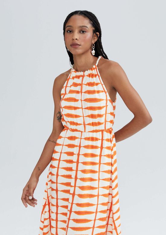 Foto do produto: Vestido Longo Estampado Decote Halterneck - Laranja