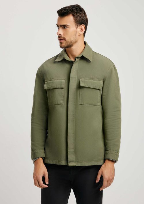 Camisa Básica Masculina Comfort Em Sarja - Verde