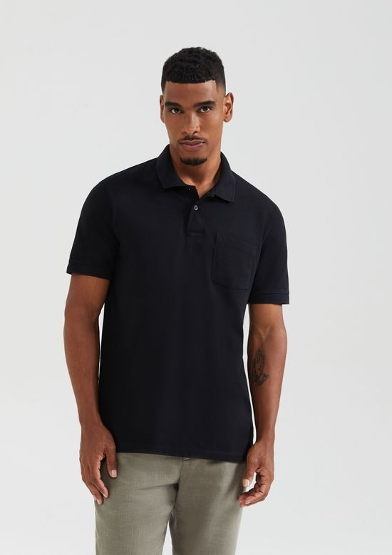 Foto do produto: Camisa Polo Básica Masculina Em Piquet Com Bolso - Preto