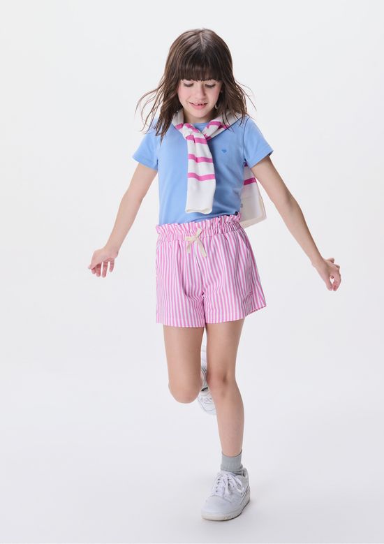 Foto do produto: Blusa Básica Infantil Menina Manga Curta Slim Com Bordado Coração - Azul