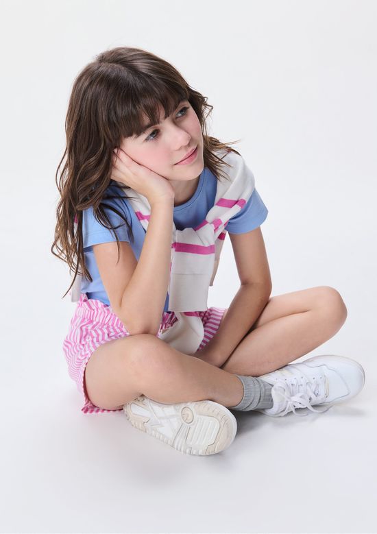 Foto do produto: Blusa Básica Infantil Menina Manga Curta Slim Com Bordado Coração - Azul