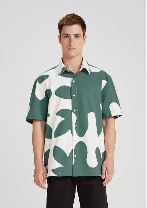 Camisa Masculina Manga Curta Com Estampa - Verde Menta