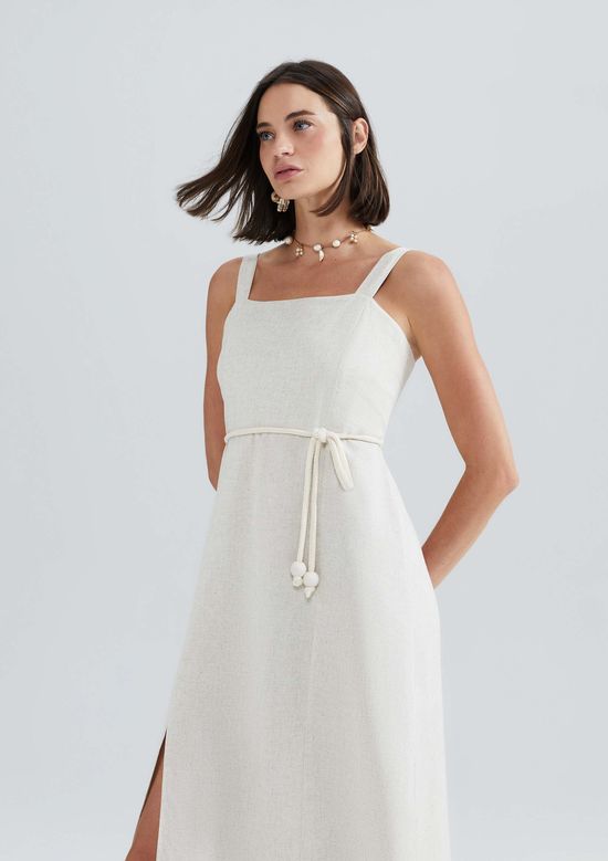 Foto do produto: Vestido Midi Com Fenda Em Viscolinho - Off white