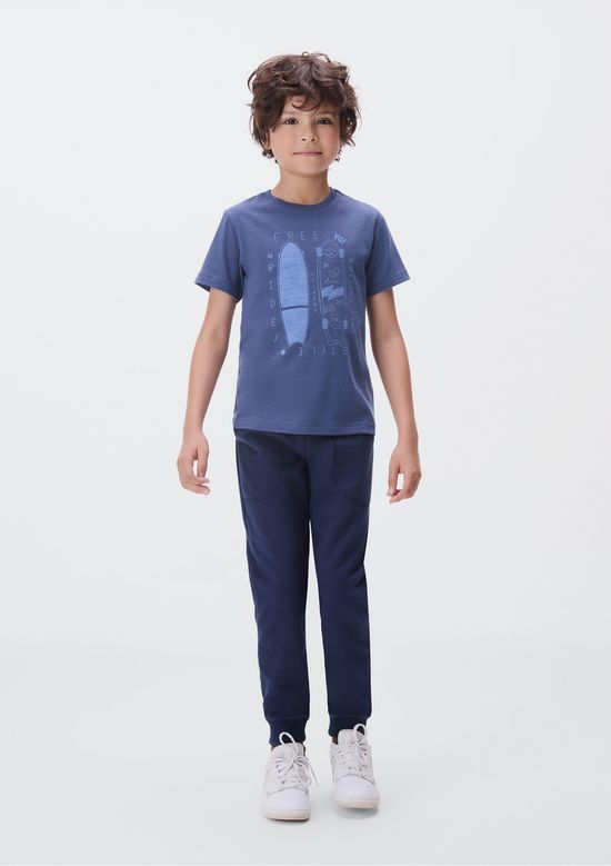 Foto do produto: Calça Básica Infantil Menino Em Moletom Peluciado Com Bolso - Azul