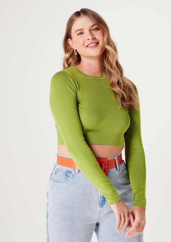 Foto do produto: Blusa Feminina Cropped Manga Longa Em Tricô - Verde