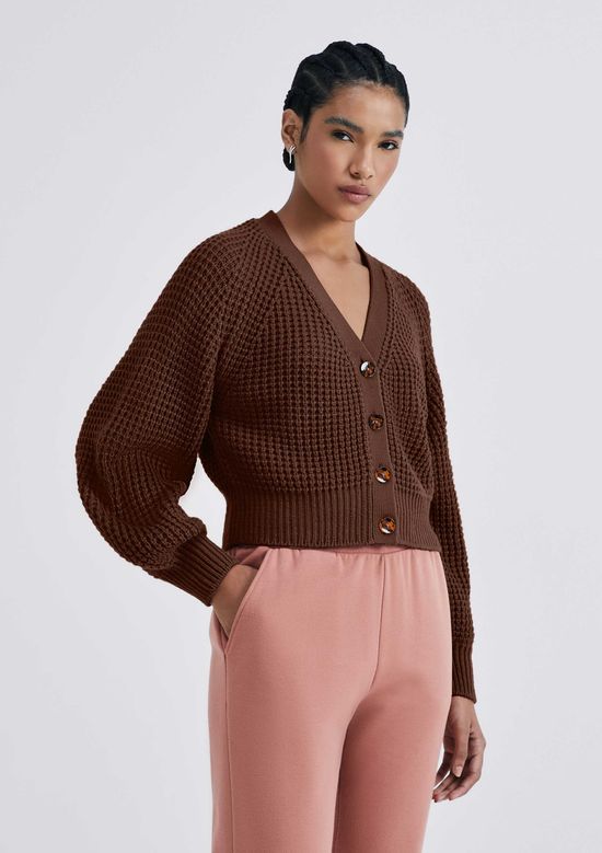 Foto do produto: Casaco Cardigan Feminino Decote V Em Tricô - Marrom