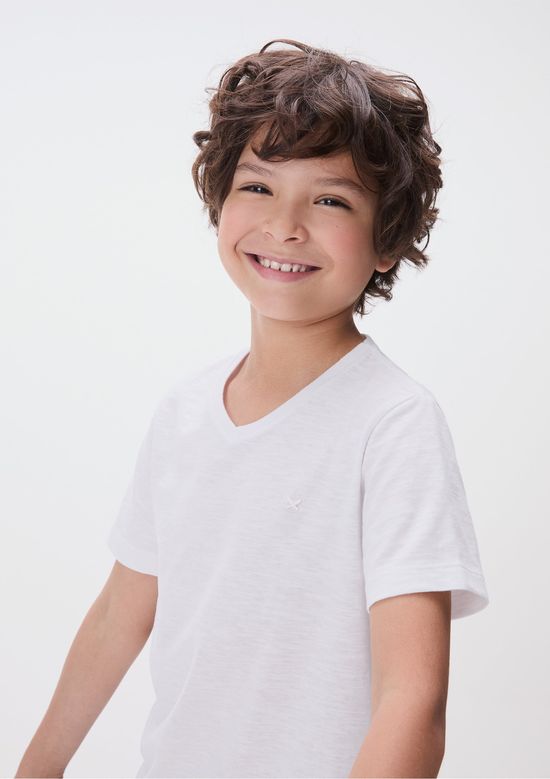 Foto do produto: Camiseta Básica Infantil Menino Flamê Em Decote V - Branco