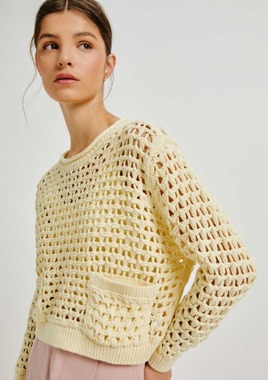 Foto do produto: Blusão Feminino Em Tricô Com Bolso - Amarelo