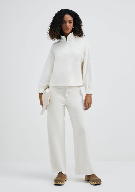 Foto do produto: Calça Feminina Wide Cropped Cintura Alta Em Sarja - Off white