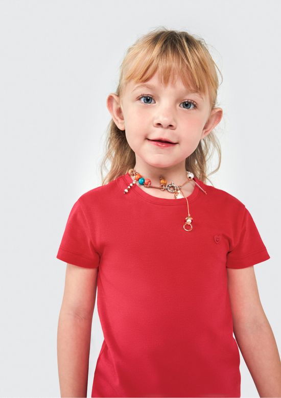 Foto do produto: Blusa Básica Infantil Menina Toddler Manga Curta - Vermelho