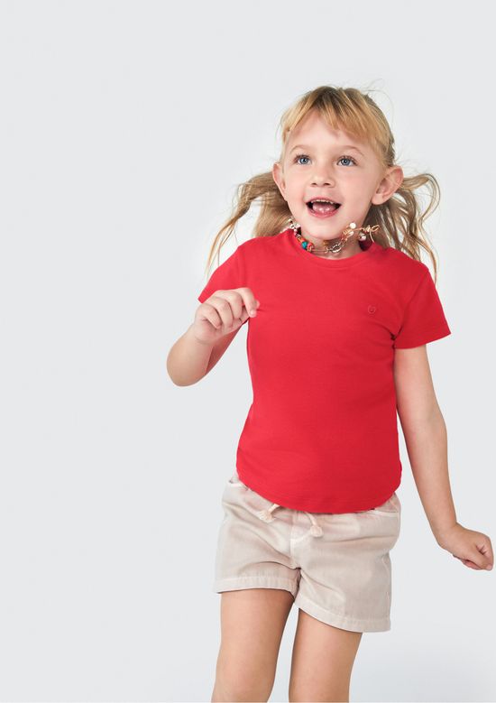 Foto do produto: Blusa Básica Infantil Menina Toddler Manga Curta - Vermelho