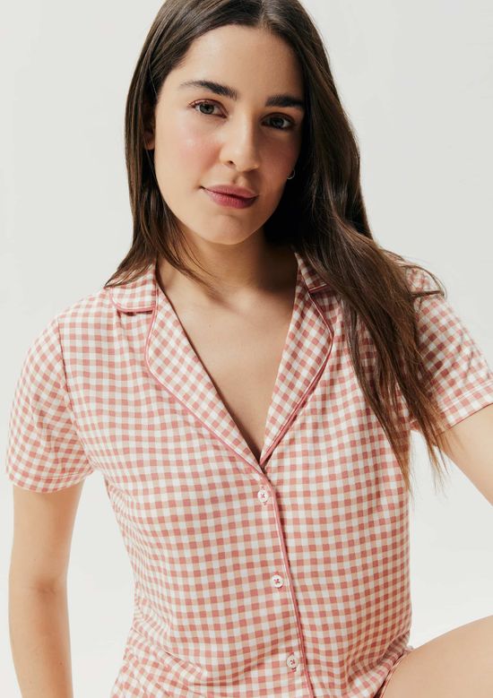 Foto do produto: Pijama Curto Feminino Estampado Com Botões - Rosa