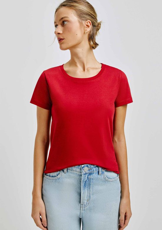 Foto do produto: Blusa Básica Feminina Manga Curta Slim - Vermelho