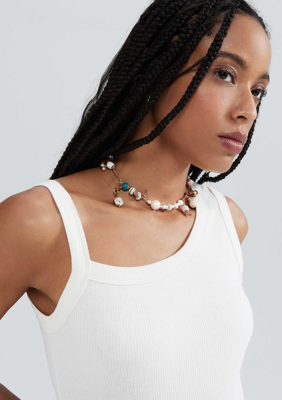 Foto do produto: Regata Feminina Assimétrica Em Ribana - Creme