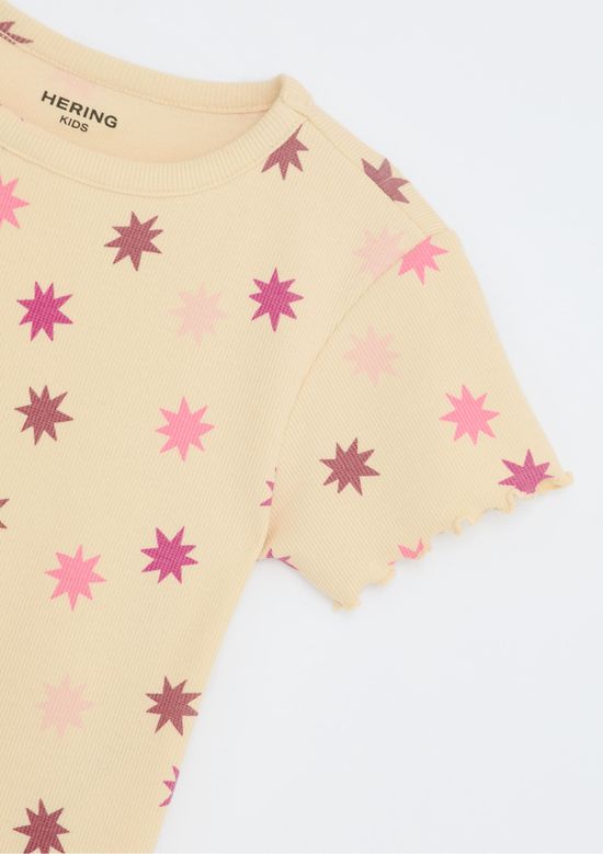 Foto do produto: Blusa Infantil Menina Manga Curta Em Ribana Estampada - Amarelo