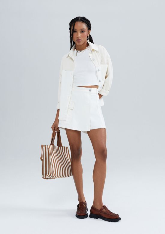 Foto do produto: Shorts Saia Feminino Cargo Em Sarja - Off white