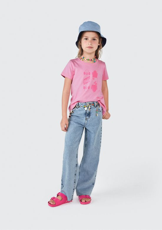 Foto do produto: Blusa Infantil Menina Manga Curta Com Estampa - Rosa