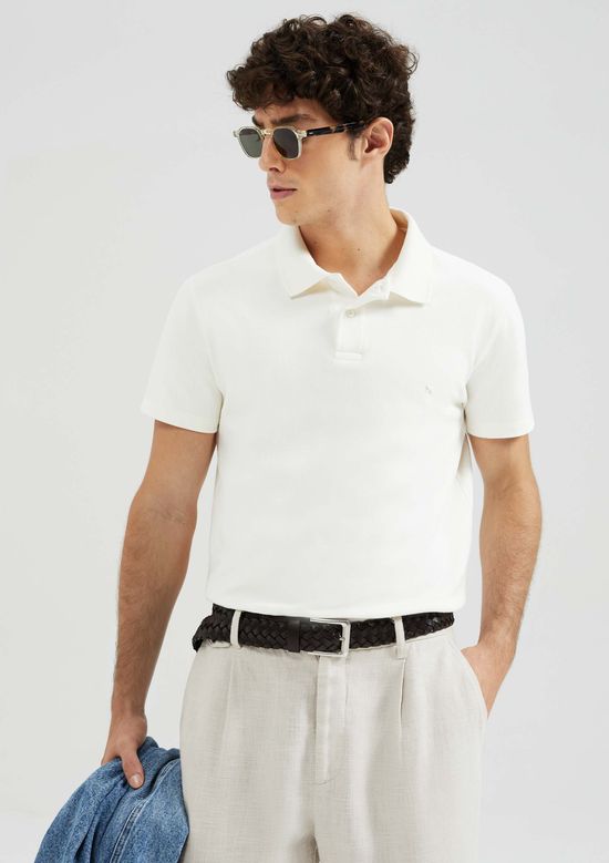 Foto do produto: Camisa Polo Masculina Manga Curta Slim Com elastano - Off white