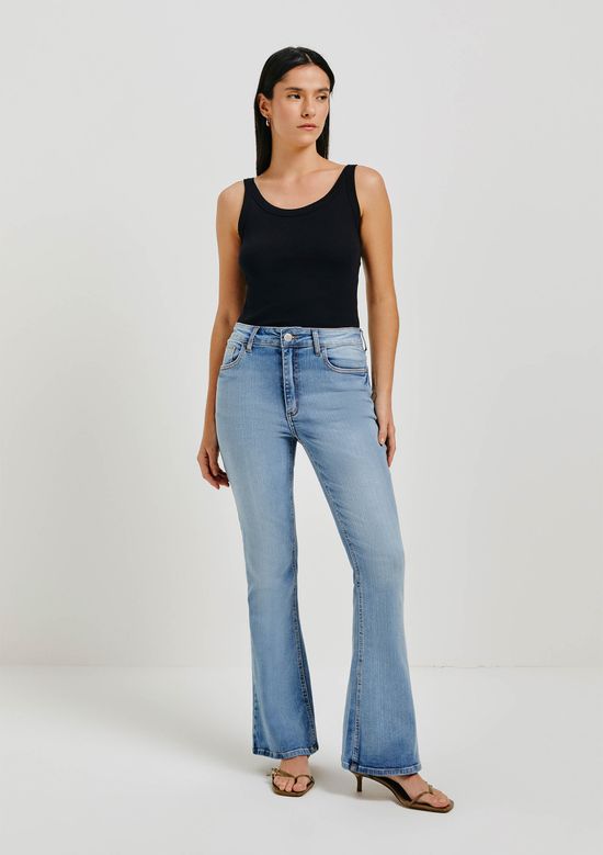 Foto do produto: Calça Jeans Básica Feminina Cintura Média Flare Petit - Azul