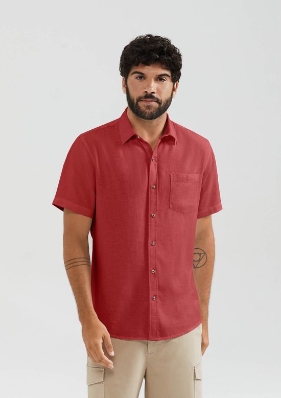 Foto do produto: Camisa Básica Masculina Manga Curta Slim Em Linho - Vermelho