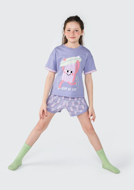 Foto do produto: Pijama Curto Infantil Menina Que Brilha no Escuro - Roxo