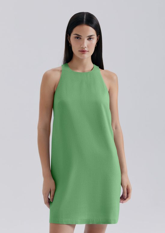 Foto do produto: Vestido Curto Evasê Com Linho - Verde