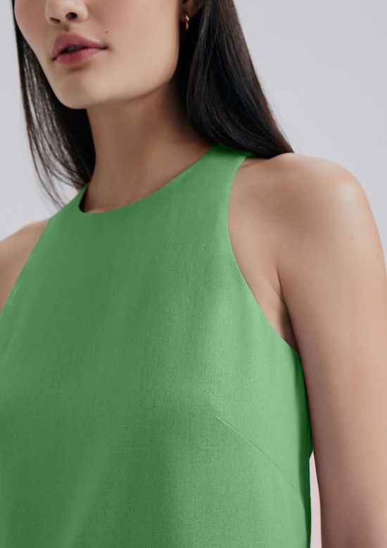 Foto do produto: Vestido Curto Evasê Com Linho - Verde