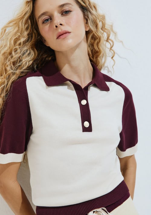 Foto do produto: Blusa Polo Feminina Bicolor E Tricô - Vinho