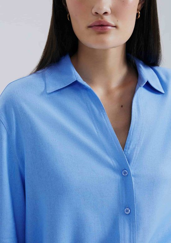 Foto do produto: Camisa Feminina Manga 7/8 Com Linho - Azul