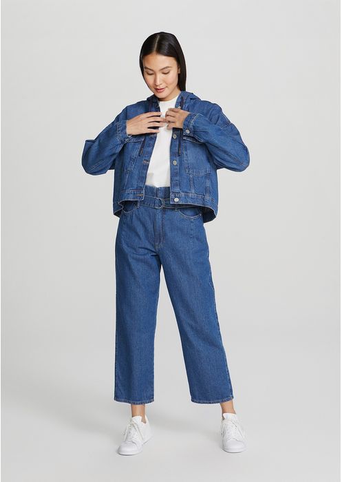 Jaqueta Jeans Feminina Assimétrica - Azul Escuro