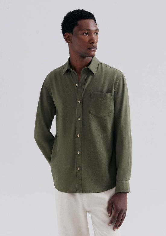 Foto do produto: Camisa Básica Masculina Manga Longa Slim Em Linho - Verde