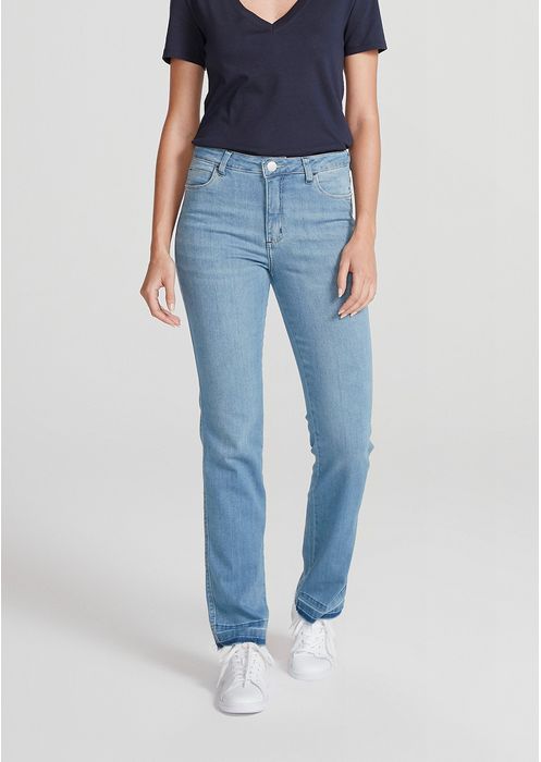 Calça Jeans Feminina Cintura Alta Com Elastano Reta - Azul Claro
