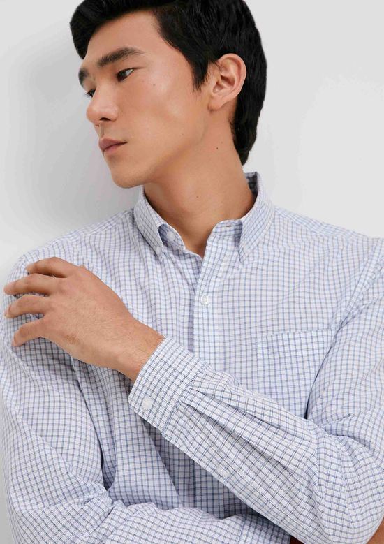 Foto do produto: Camisa Básica Masculina Manga Longa Slim Xadrez - Azul