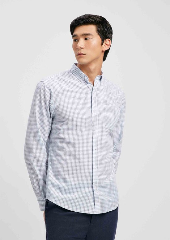 Foto do produto: Camisa Básica Masculina Manga Longa Slim Xadrez - Azul