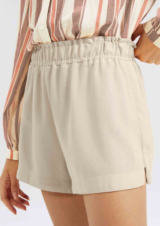 Foto do produto: Shorts Feminino Cintura Alta Em Viscolinho - Bege