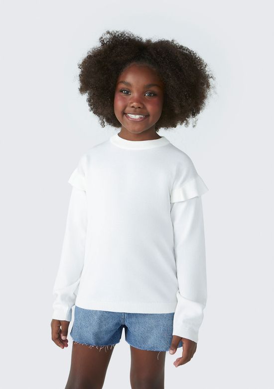 Foto do produto: Blusão Infantil Menina Em Tricô Com Babados - Off white