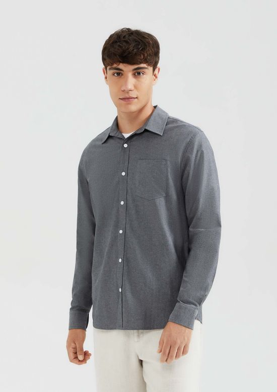 Foto do produto: Camisa Masculina Manga Longa Regular Oxford - Cinza