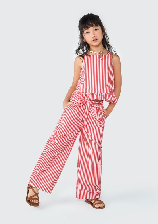 Foto do produto: Calça Infantil Menina Reta Em Fio Tinto - Vermelho